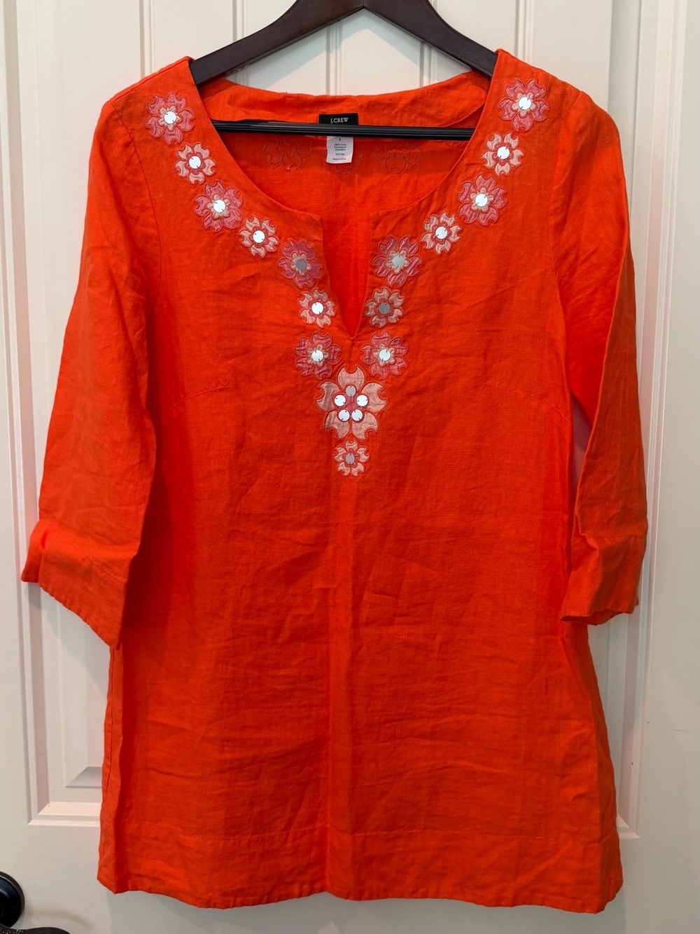 J. Crew Size 6 Orange V-Neck Linen Swim Coverup Lightweight Summer Perfect Resor